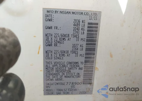 2016 Nissan Rogue Sl from USA, damaged, VIN 5N1AT2MT0GC778900